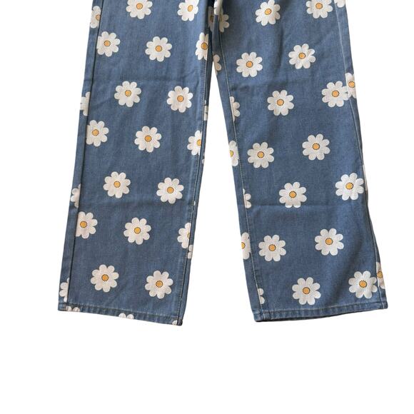Daisy Printed Wide Leg Jeans Size‎ Medium Hippie Boho Flowers High Rise - Picture 6 of 9